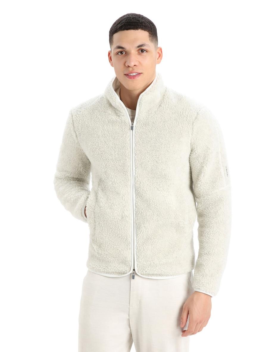 Ecru Heather / Snow Icebreaker RealFleece™ Merino High Pile Long Sleeve Zip Men's Hoodie | AU 1248HAPK